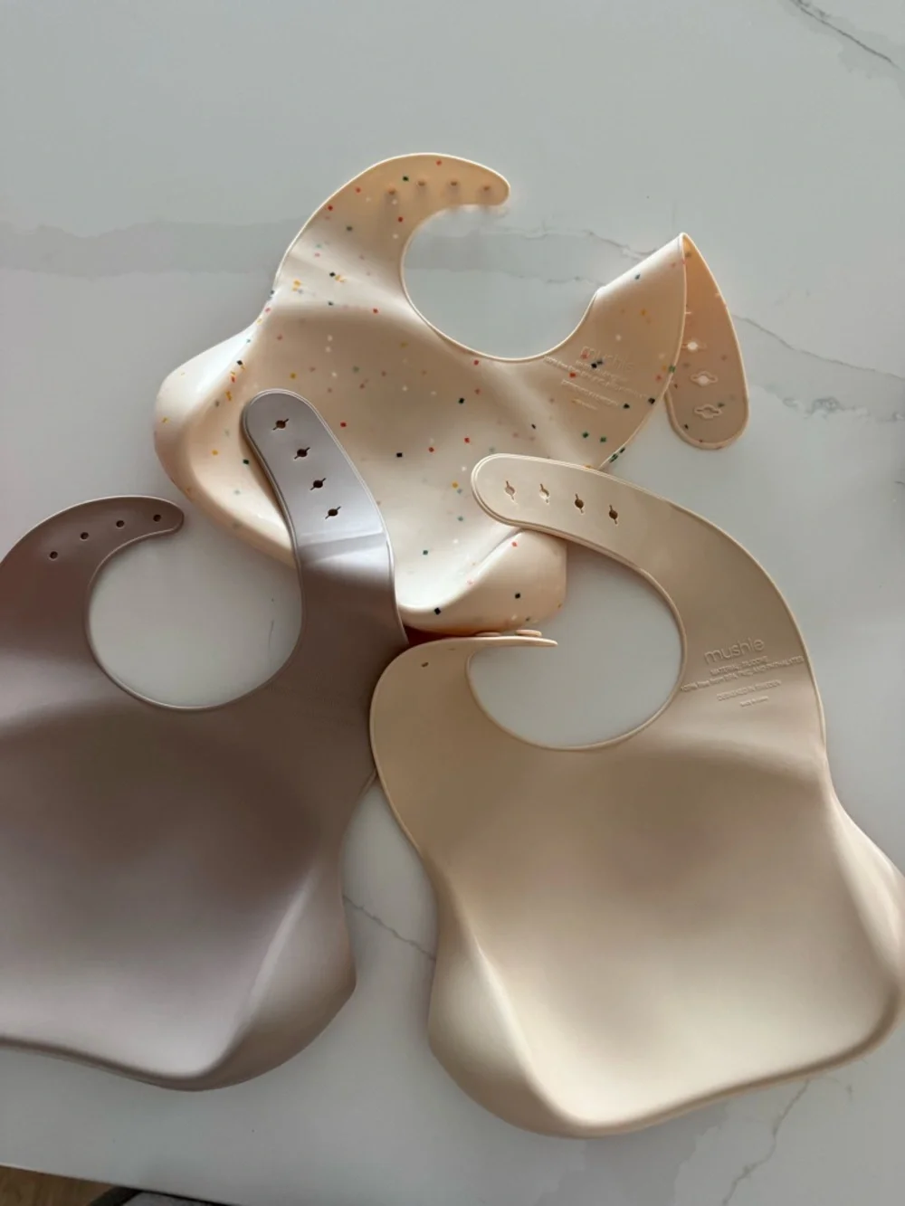 Neutral Silicone Baby Bib Trio with Crumb Catcher - Beige, Cream, and Taupe